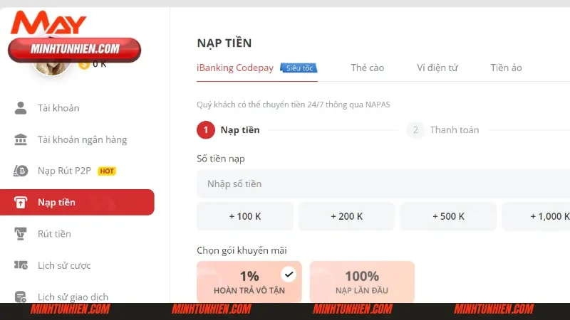 Hướng dẫn nạp tiền May88